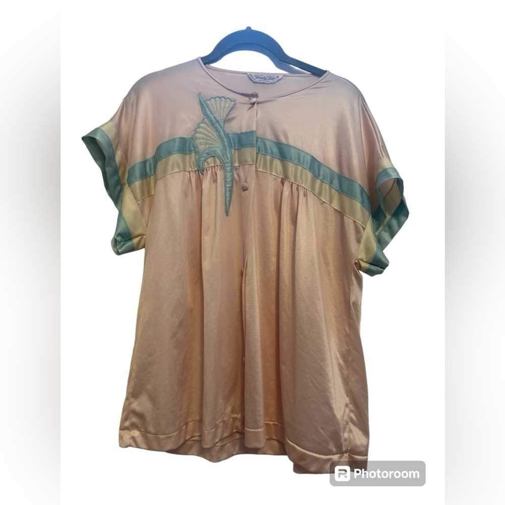 Vintage Vanity Fair Top Blouse Pastel Pink Blue‎ Yellow Short Sleeve